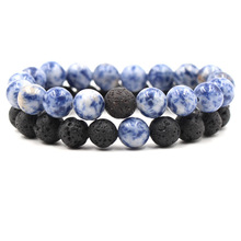 10mm Blue White Porcelain Stone Black Lava Beads DIY Aromatherapy Essential Oil Diffuser Bracelet Men Women Best Friend Jewelry 2024 - buy cheap