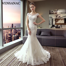 VENSANAC Illusion O Neck Lace Appliques Mermaid Wedding Dresses Sequined Short Sleeve Sweep Train Backless Bridal Gowns 2024 - buy cheap