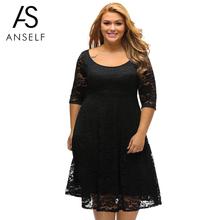 Anself Women Plus Size Lace Dresses 2020 High Quality Floral O-Neck A-Line Dress 3/4 Sleeve High Waist V Zipper Back Party Dress 2024 - buy cheap