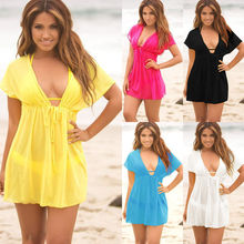Summer Women Chiffon Beach Swimsuit Cover Up Ladies V-neck Dress Bikini Cover-up Sun Sarong Beachwear 2024 - buy cheap