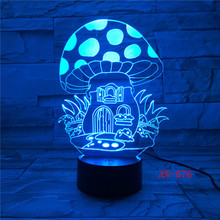 СВЕТОДИОДНЫЙ ночник в виде домика-гриба, иллюзия, 3D цветная Сенсорная лампа-гриб, питание от USB/аккумулятора, светильник для детского сна 2024 - купить недорого
