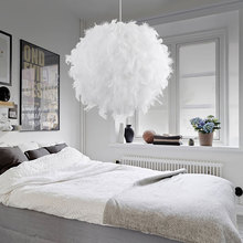 Modern Nordic white feather lamp girl bedroom decoration pendant lamp E27 hanging line lighting lamp girls room pendant light 2024 - buy cheap