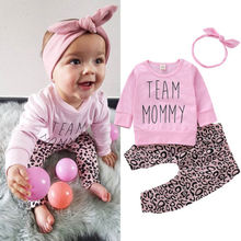 Pudcoco niños pequeños bebés niñas letra impresa sólida camiseta Tops leopardo estampado pantalones Leggings + diadema 3 piezas ropa 2024 - compra barato