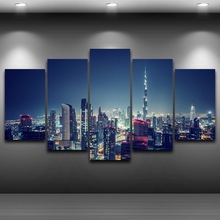 Top-Rated Canvas Print Painting Wall Art Modular Pictures Living Room Decorative 5 Piece Dubai City Night Scene Poster Framework 2024 - buy cheap