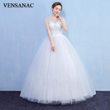 VENSANAC 2018 Lace Appliques Illusion O Neck Crystal Ball Gown Wedding Dresses Sequined Open Back Bridal Dress 2024 - buy cheap