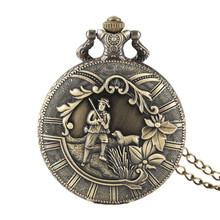 Relógio de bolso vintage de bronze caçador e seu cachorro, relógio casual de quartzo para homens, colar com pentdant, para presentes masculinos 2024 - compre barato