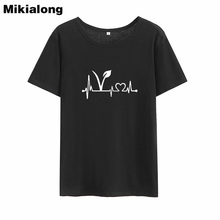 Mikialong Vegan Heartbeat Graphic Tees Women Summer Tee Shirt Femme Cotton Tumblr T Shirt Women Black Kawaii Women Tshirt Top 2024 - buy cheap