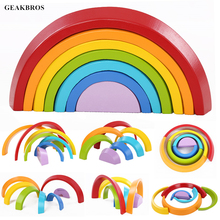 Baby Toys Colorful Wood Rainbow Blocks Toys Creative Wooden Building Blocks Circle Set Montessori Educational Toys for Children 2024 - buy cheap