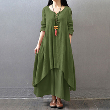 Boho Long Dress Women Plus Size 5XL Robe Dress Long Gown Solid Long Sleeve V Neck Dresses Femme Retro 2021 Spring Summer Vestido 2024 - buy cheap