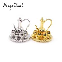 6Pcs 1:12 Dollhouse Miniature Silver Metal Tea Coffee Milk Set with Tray for Dolls Living Room Table Tableware Furniture Decor 2024 - buy cheap