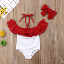 Maiô infantil para meninas 2019, roupa de banho para crianças, macacão halter, roupa de banho tomara que caia + tiara, 2 peças, roupa de praia 2024 - compre barato