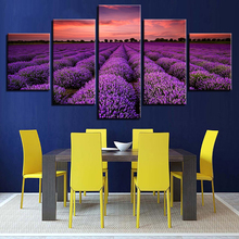 Modern Canvas Posters Decor Framework Wall Art HD Prints Pictures 5 Piece Purple Lavender Fields Sunset Painting For Living Room 2024 - buy cheap