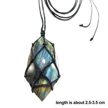 Ожерелье из натурального Лабрадорита, подвеска из натурального камня, плетеное ожерелье в стиле «макраме» для мужчин и женщин 2024 - купить недорого