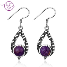 Women's 925 Sterling Silver Earrings 7MM Round Natural Purple Dragon Crystal & Natural Moonstone Drop Earrings Gift Wholesale 2024 - buy cheap