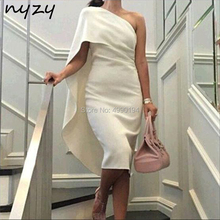 Um ombro capa manga cocktail vestidos branco jérsei elegante vestido feminino para festa de casamento formatura 2019 nyzy c47 2024 - compre barato