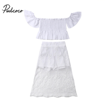 Camisetas blancas con hombros descubiertos y Falda corta de encaje para niñas pequeñas, conjuntos bohemios de 2 uds. De princesa de 1 a 6 años, 2019 2024 - compra barato