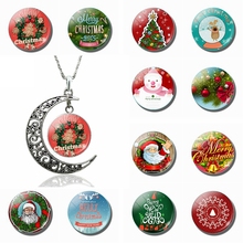 Santa Claus Christmas Tree Jewelry Simple Style Crescent Moon Necklace Glass Cabochon Fashion Jewelry Women Pendant Holiday Gift 2024 - buy cheap