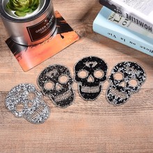 New 1Pcs Fun Rhinestones Punk Skull Embroidered Patch Iron on Sewing Crystal Beads Applique For Jeans Clothing Decorations 2024 - buy cheap