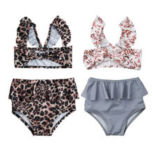 Детский Леопардовый купальный костюм для маленьких девочек, пляжный купальный костюм для маленьких девочек, летний пляжный костюм с оборками, комплект одежды, 2019 2024 - купить недорого