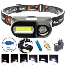 Linterna de cabeza recargable por USB, iluminación brillante, 2 LED, COB, XPE, alta potencia, 6 modos, para correr y acampar 2024 - compra barato