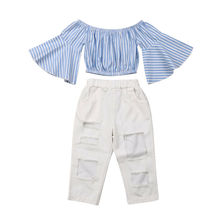 Conjunto de roupas femininas de 1 a 6 anos, camiseta regata com buracos branca de manga larga para crianças meninas 2024 - compre barato
