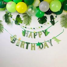 Taoup-Banner de cumpleaños de dinosaurio feliz, tela, fiesta de jungla de Safari, suministros, banderas y decoración de fiesta de cumpleaños de dinosaurio de jungla 2024 - compra barato