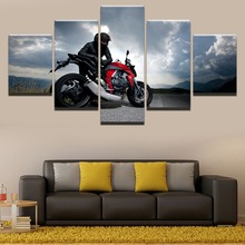 Wall Art Poster Modular Picture Canvas Framework 5 Panel Motorcycle And Racer Painting Modern Living Room Decorative Artwork 2024 - buy cheap
