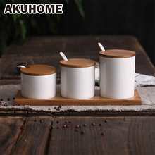 3 Pcs White Creative Ceramic Spice Jar Sets With Spoon And Cover Simple And Creative Salt Jar Sugar Japanese-style Jar AKUHOME 2024 - buy cheap