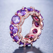 Huitan anel de luxo com uma fileira de 13 peças, brilho de 0.8cm, zircônia cúbica, anéis da moda, cor de ouro rosa, bandas de casamento 2024 - compre barato