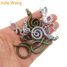 Julie Wang 9PCS Snake Charms Mixed Antique Colors Alloy Animal Necklace Bracelet Jewelry Making Accessory Decoration 2024 - buy cheap