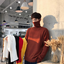 Suéter de gola alta masculino, pulôver de cor sólida slim fit para casal, moda de hong kong para outono e inverno 2024 - compre barato