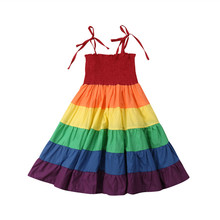 Pudcoco-ropa para niñas de 2 a 7 años, tutú de fiesta de princesa con tirantes, vestido de verano de arcoíris 2024 - compra barato