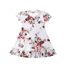 Vestidos florales de algodón para niños y niñas, ropa informal de manga corta con cuello redondo, de algodón, novedad, gran oferta 2024 - compra barato