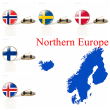 Northern Europe: Denmark Sweden Finland Norway Iceland Flag Brooches Glass Cabochon Jewelry Bronze Brooch Pins Women Gift 2024 - buy cheap