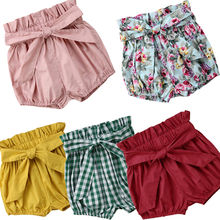 Kawgeett-shorts de verão, para crianças, bebês, meninas, floral, liso, calças casuais, 5 2024 - compre barato