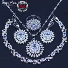 Trendy Flower White Cubic Zirconia Silver Color Jewelry Sets For Women Wedding Earrings/Pendant/Necklace/Bracelet/Ring 2024 - buy cheap
