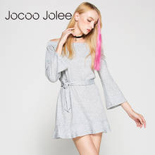 Jocoo Jolee Casual Long Knitted Dress With Sashes Women Solid Design Off Shoulder Dress Autumn&Winter Arrival Knee-Length Dress 2024 - buy cheap