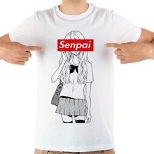 Camiseta masculina desenho japonês, camiseta engraçada senpai para meninas, verão, novo, branco, manga curta, casual 2024 - compre barato