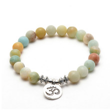 8mm Amazonite Stone Strand Bracelet OM Lotus Yoga Chakra Mala Bracelet Women Men Beaded Charm Bracelet Handmade Jewelry 2024 - buy cheap