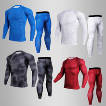2019 20 Men's Compression Run jogging Suits Clothes Sports Set Long t shirt And Pants Gym Fitness workout Tights clothing Sets 2024 - buy cheap