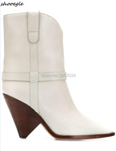 SHOOEGLE/Zapatos Mujer; женские ботильоны на шпильке; обувь с острым носком; короткие ботинки на коническом каблуке без шнуровки; модные ковбойские ботинки 2024 - купить недорого
