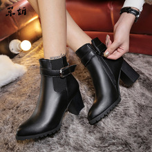 Martin Boots Women High Heels Female Winter Shoes Women Ankle Leather Buckle Fashion Round Toe All Match Back Zip New 2024 - buy cheap