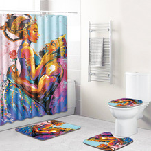 King Queen Couple African Shower Curtain Polyester Fabric Lovers Art Painting Home Decoration Bathroom Curtain Non-slip Bath Mat 2024 - buy cheap