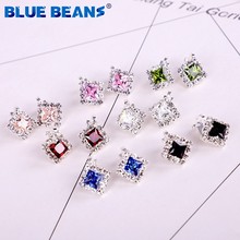 Square Geometry fashion Female earrings Shining Cubic Zircon clip Non Pierced Pendientes Silver Color Earring Clips CC Jewelry 2024 - buy cheap