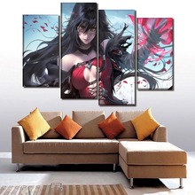 Quadros em tela arte da parede decoração para casa meninas quadro quarto 4 peça anime menina veludo crowe fotos hd impressões dos desenhos animados cartaz 2024 - compre barato