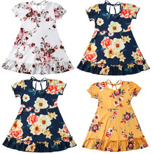Летнее цветочное платье с коротким рукавом для девочек 1-5 лет 2024 - купить недорого