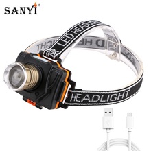 Sanyi  XML T6 LED Headlamp Headlight Zoom Focus Torch USB Rechargeable Flashlight Head Lamp Night Fishing Light With Battery 2024 - buy cheap