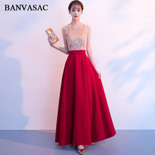 BANVASAC Elegant Sequined O Neck Satin A Line Long Evening Dresses Party Sash Sleeveless Zipper Back Prom Gowns 2024 - buy cheap