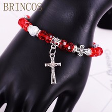Pulseira de cruz religiosa com cristais de jesus, bracelete boêmio de cristal para mulheres, com joias punk, presente ccc, 2019 2024 - compre barato
