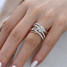 Anéis de ouro rosa femininos, anel de casamento com strass e cristal, acessório feminino 2024 - compre barato